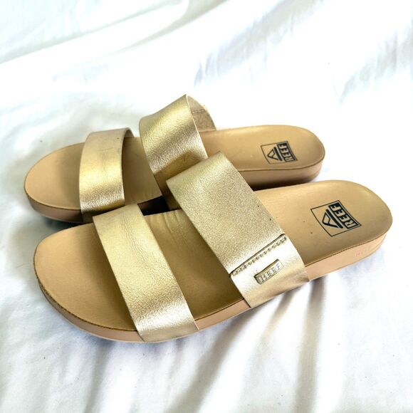 REEF Women's Cushion Vista 2 Strap Metallic Gold Beach Vacation Coastal Size 7 - Picture 1 of 7